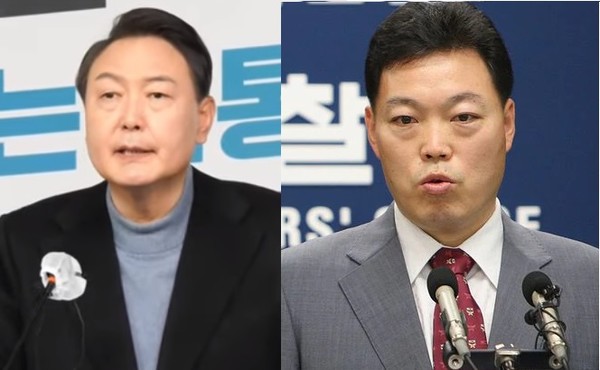 윤석열 대통령 당선인(좌)과 김오수 검찰총장(우) 모습